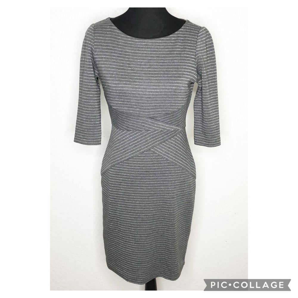 WHBM gray silver metallic striped sheath dress size 6